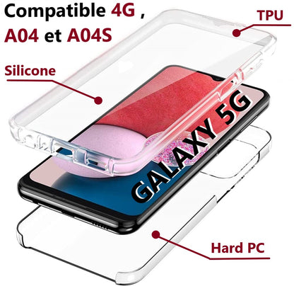 Coque pour Samsung Galaxy A13 5G, A13 4G Compatible A04, A04S - étui 360° Transparent Double Protection intégrale en Silicone TPU Antichoc protège écran